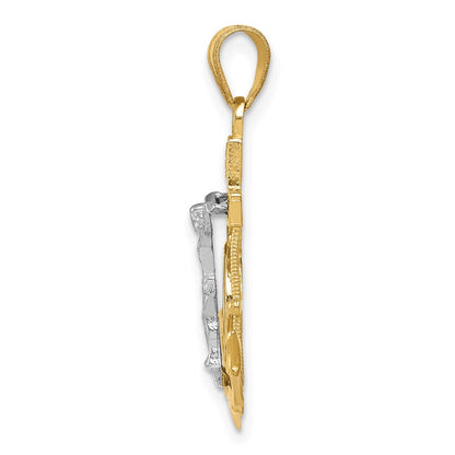 14 Karat Tricolor-Gold Anhänger diamantgeschliffenes Mariner-Kreuz mit Textur