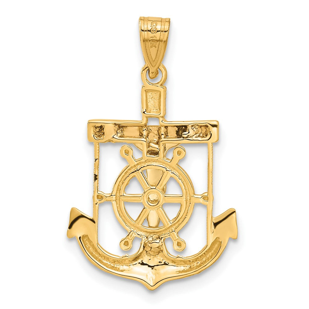 14 Karat Tricolor-Gold Anhänger diamantgeschliffenes Mariner-Kreuz mit Textur