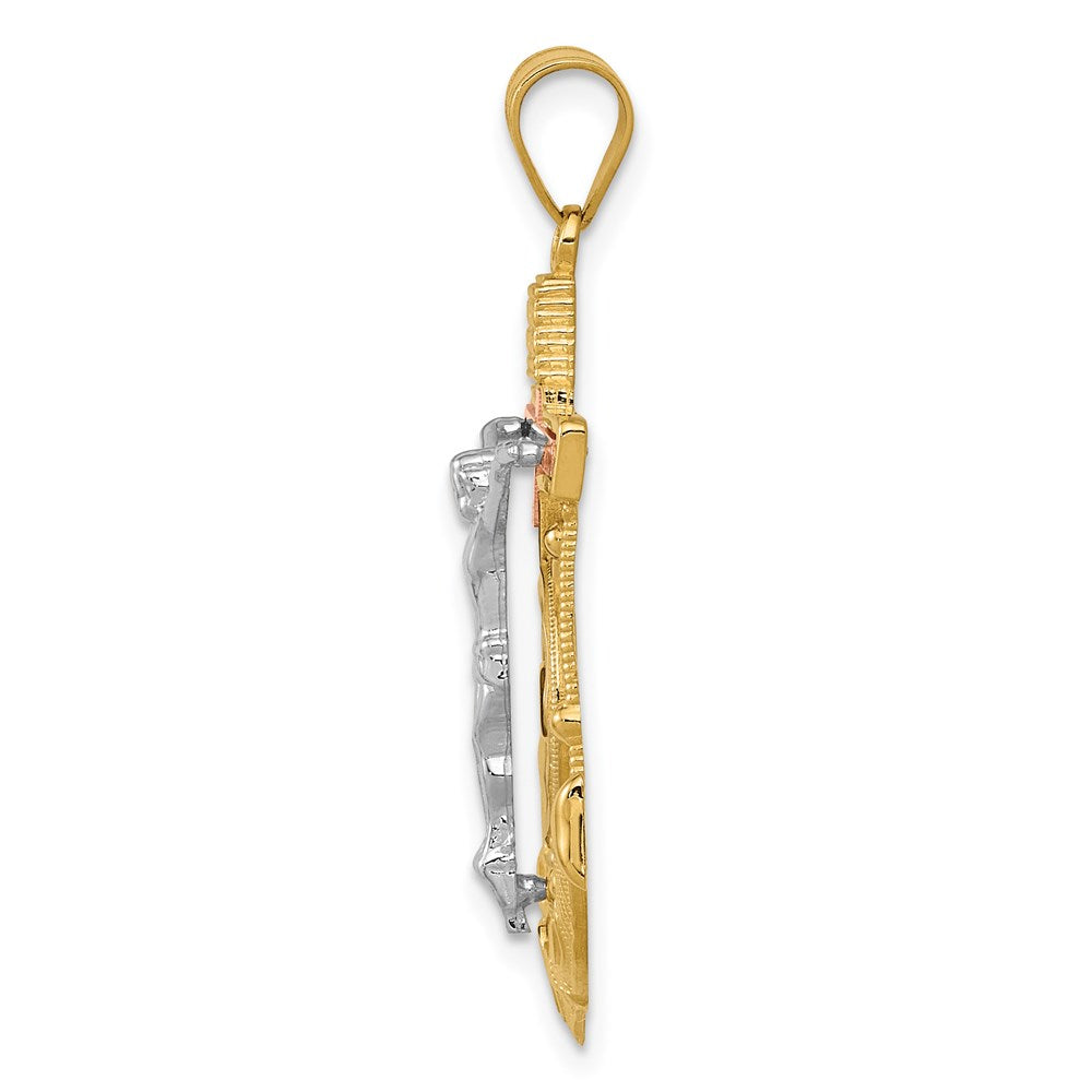 14 Karat Tricolor-Gold Anhänger, Diamantiertes Mariner-Kreuz mit Struktur