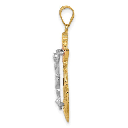 14 Karat Tricolor-Gold Anhänger, Diamantiertes Mariner-Kreuz mit Struktur