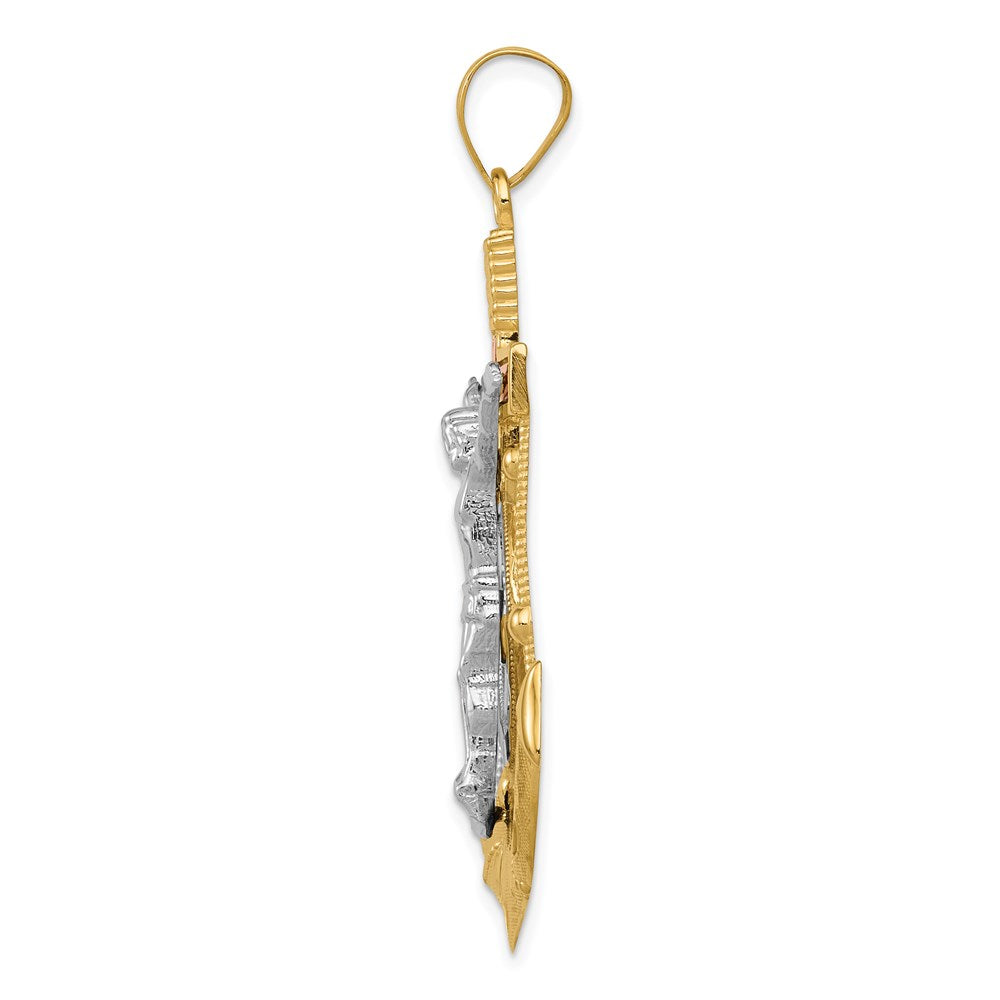 14K Tricolor-Gold Mariner-Kreuz-Anhänger mit Diamantschliff und strukturierter Oberfläche