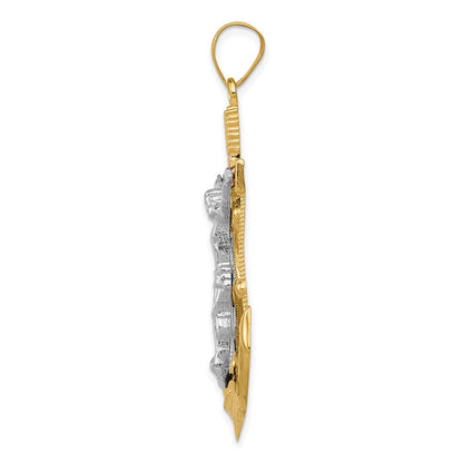 14K Tricolor-Gold Mariner-Kreuz-Anhänger mit Diamantschliff und strukturierter Oberfläche