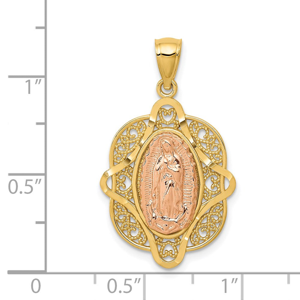 14K Bicolor Gold Rosen-Anhänger Jungfrau Maria