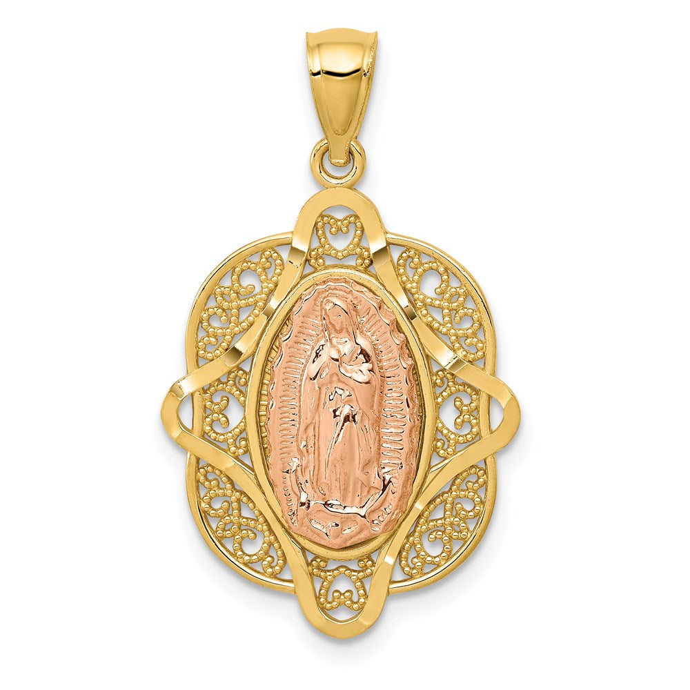 14K Bicolor Gold Rosen-Anhänger Jungfrau Maria