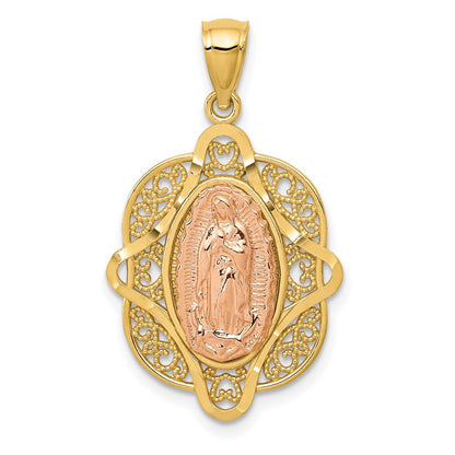 14K Bicolor Gold Rosen-Anhänger Jungfrau Maria
