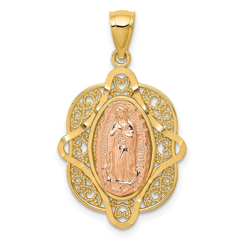 14K Bicolor Gold Rosen-Anhänger Jungfrau Maria