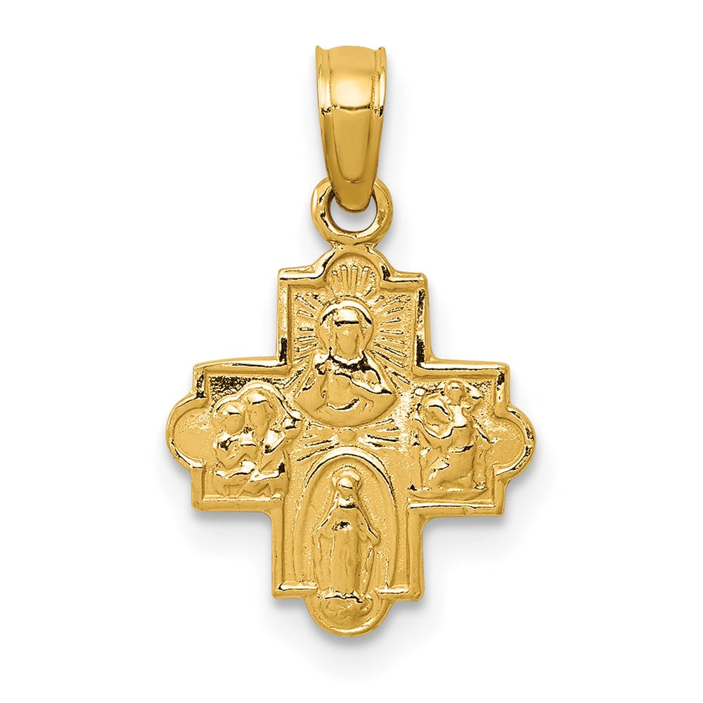 14K Gelbgold Miniature Vier Way Medaille Anhänger