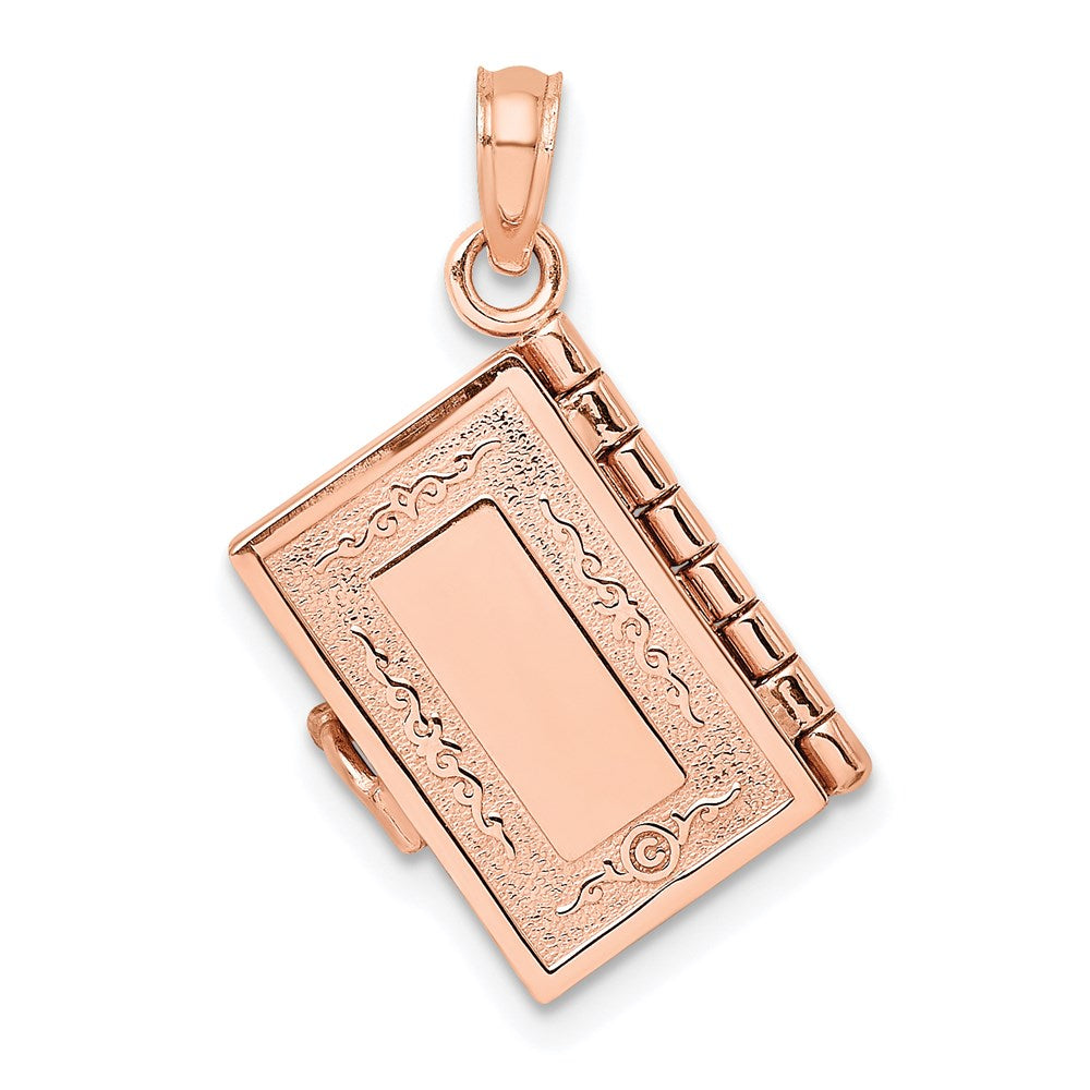 14K Roségold 3-d Heilig Bible mit Lord Gebet Beweglich Charm