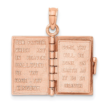 14K Roségold 3-d Heilig Bible mit Lord Gebet Beweglich Charm