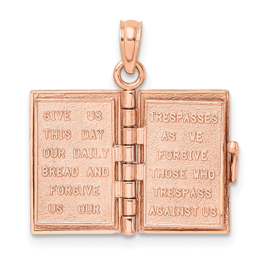 14K Roségold 3-d Heilig Bible mit Lord Gebet Beweglich Charm
