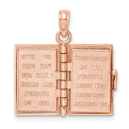 14K Roségold 3-d Heilig Bible mit Lord Gebet Beweglich Charm