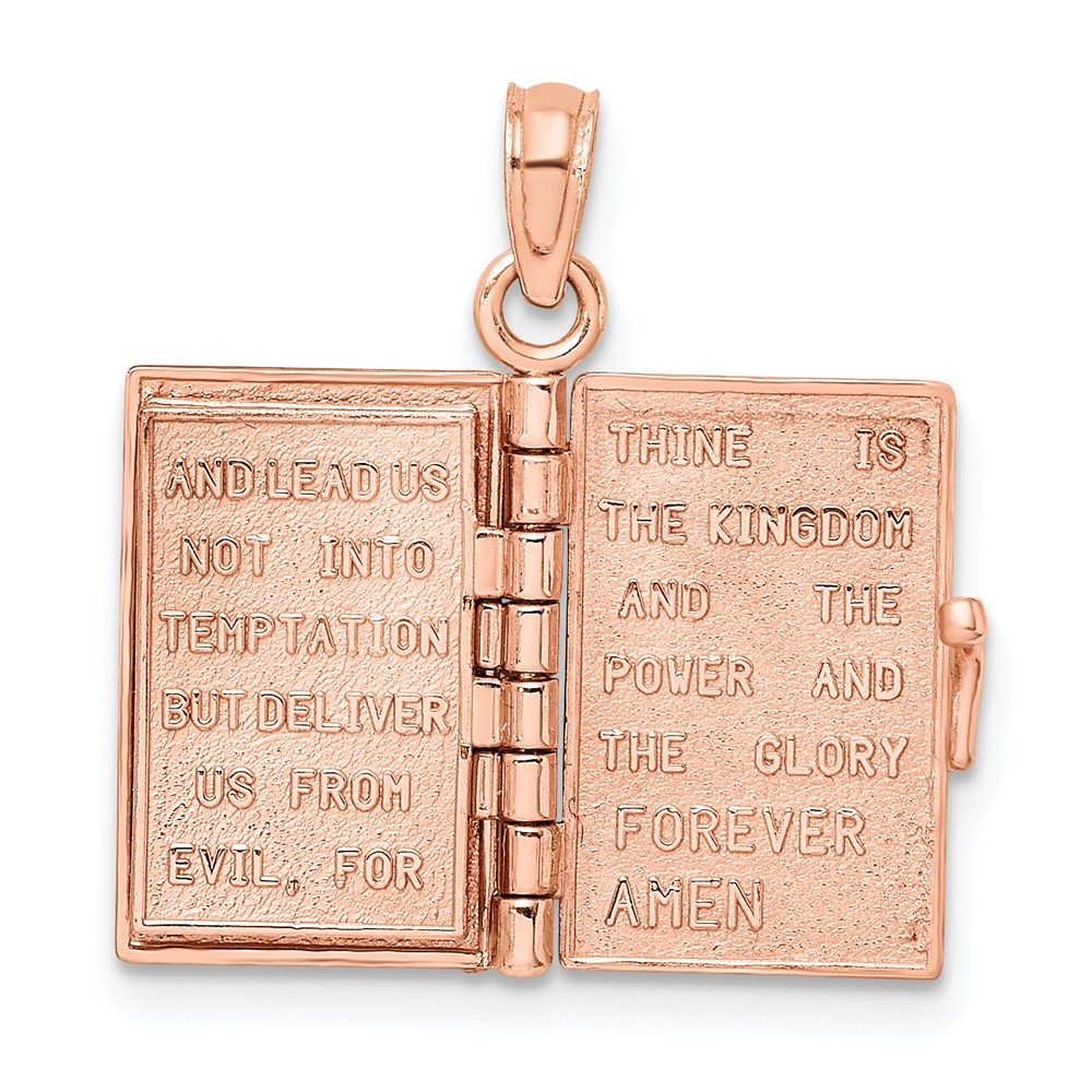 14K Roségold 3-d Heilig Bible mit Lord Gebet Beweglich Charm