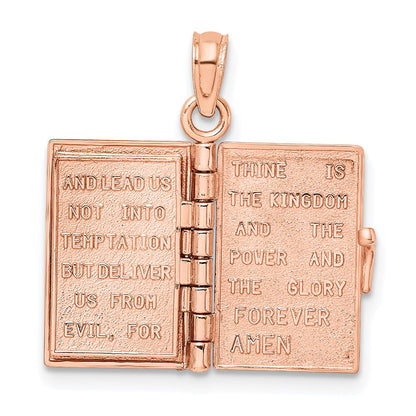 14K Roségold 3-d Heilig Bible mit Lord Gebet Beweglich Charm