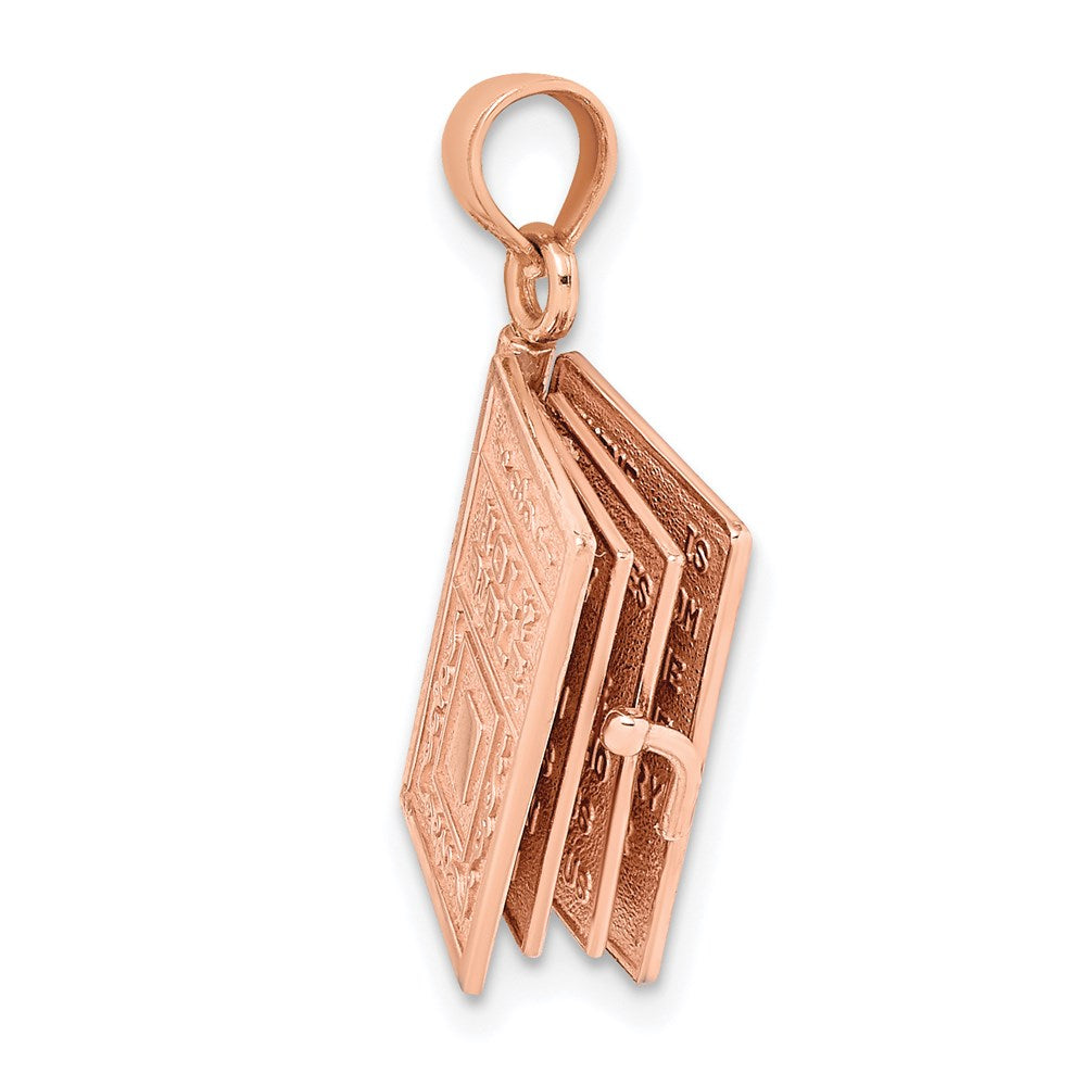 14K Roségold 3-d Heilig Bible mit Lord Gebet Beweglich Charm