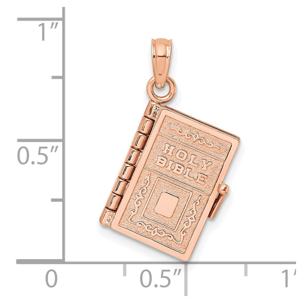 14K Roségold 3-d Heilig Bible mit Lord Gebet Beweglich Charm