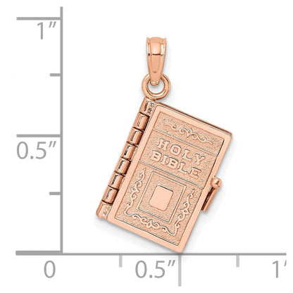 14K Roségold 3-d Heilig Bible mit Lord Gebet Beweglich Charm
