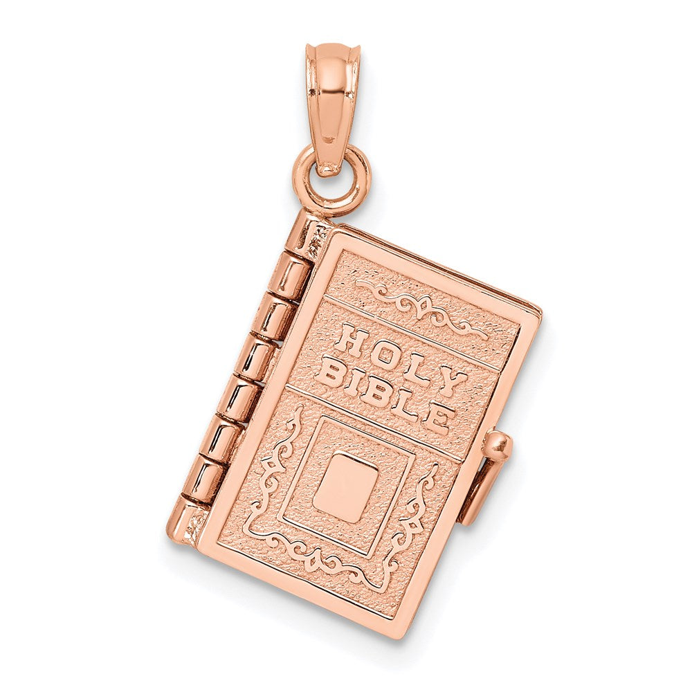 14K Roségold 3-d Heilig Bible mit Lord Gebet Beweglich Charm