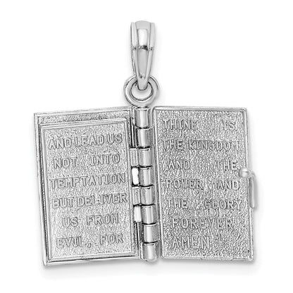 14K Weißgold 3-d Heilig Bible mit Lord Gebet Beweglich Charm