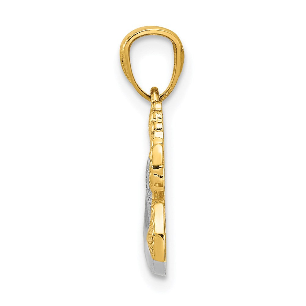 14K Gelb & Rhodium mit Rhodium Poliert Taube mit Olive Branch Anhänger