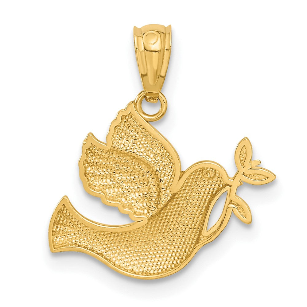 14K Gelb & Rhodium mit Rhodium Poliert Taube mit Olive Branch Anhänger