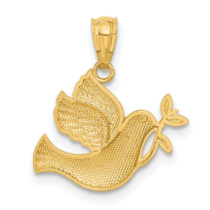 14K Gelb & Rhodium mit Rhodium Poliert Taube mit Olive Branch Anhänger