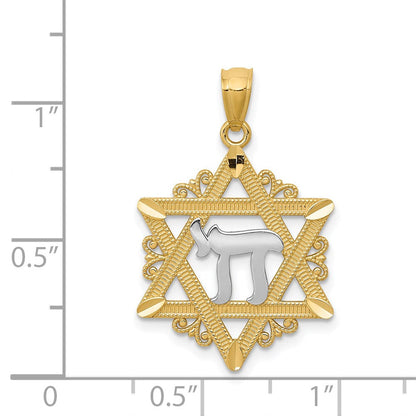 14K Gelb- und Rhodium-Gold Anhänger Davidstern mit Rhodium