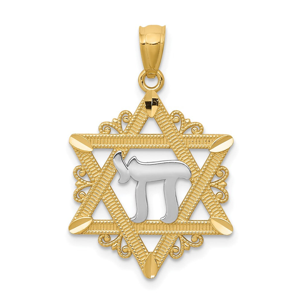 14K Gelb- und Rhodium-Gold Anhänger Davidstern mit Rhodium