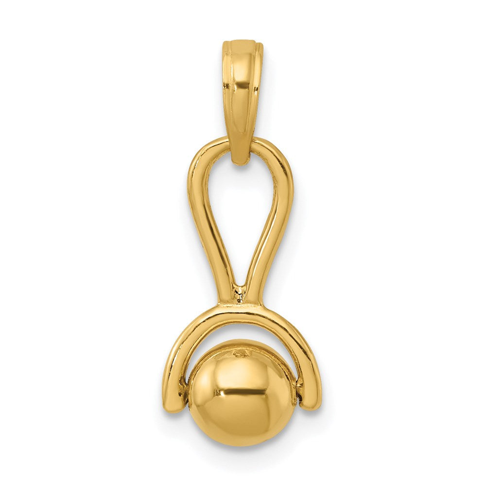 14K Gelbgold 3-D Babyrattel-Charm mit beweglicher Kugel