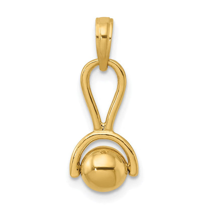 14K Gelbgold 3-D Babyrattel-Charm mit beweglicher Kugel