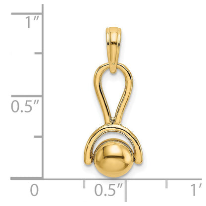 14K Gelbgold 3-D Babyrattel-Charm mit beweglicher Kugel