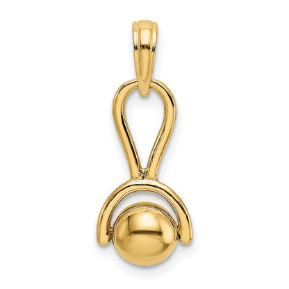 14K Gelbgold 3-D Babyrattel-Charm mit beweglicher Kugel