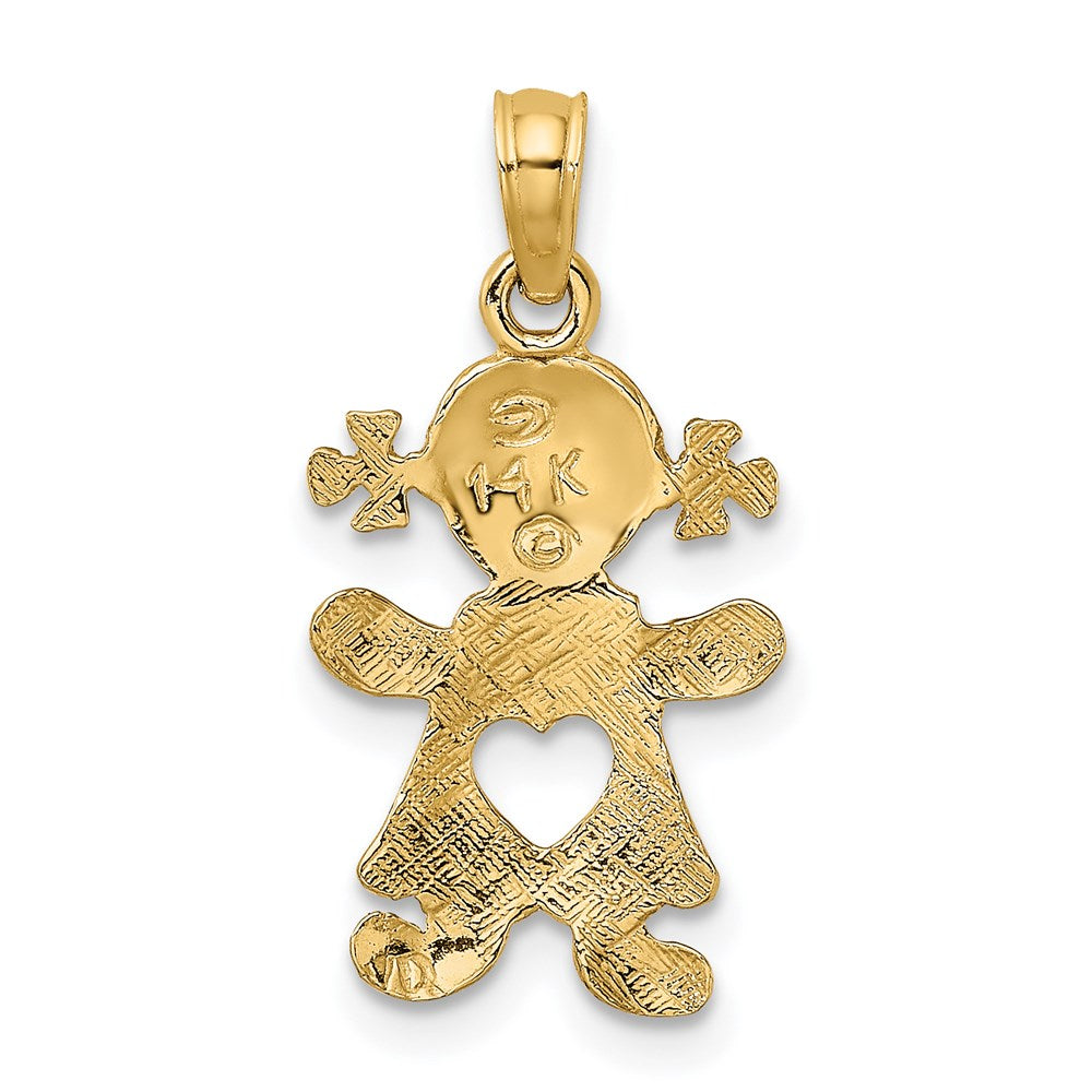 14K Gelbgold Playful Mädchen mit Ausgeschnitten Herz Charm