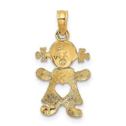 14K Gelbgold Playful Mädchen mit Ausgeschnitten Herz Charm