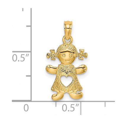 14K Gelbgold Playful Mädchen mit Ausgeschnitten Herz Charm