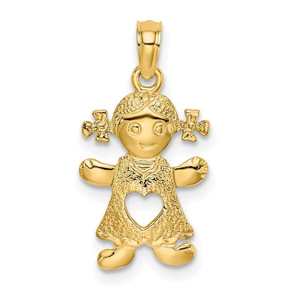 14K Gelbgold Playful Mädchen mit Ausgeschnitten Herz Charm