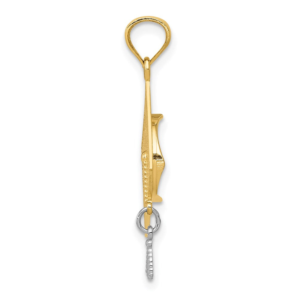 14K Gelb & Rhodium mit Rhodium 3-d Abschluss Cap mit Beweglich Tassel Anhänger