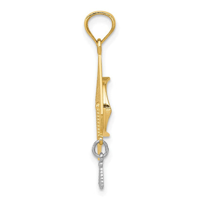 14K Gelb & Rhodium mit Rhodium 3-d Abschluss Cap mit Beweglich Tassel Anhänger