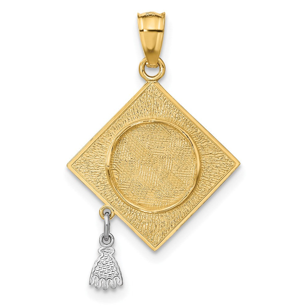 14K Gelb & Rhodium mit Rhodium 3-d Abschluss Cap mit Beweglich Tassel Anhänger