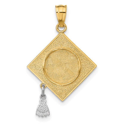 14K Gelb & Rhodium mit Rhodium 3-d Abschluss Cap mit Beweglich Tassel Anhänger