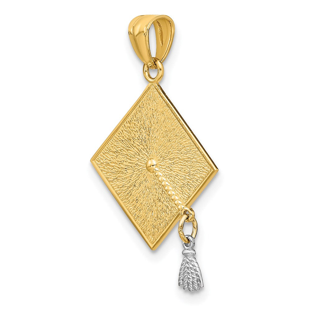 14K Gelb & Rhodium mit Rhodium 3-d Abschluss Cap mit Beweglich Tassel Anhänger