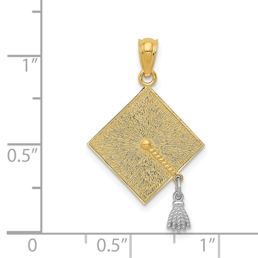 14K Gelb & Rhodium mit Rhodium 3-d Abschluss Cap mit Beweglich Tassel Anhänger
