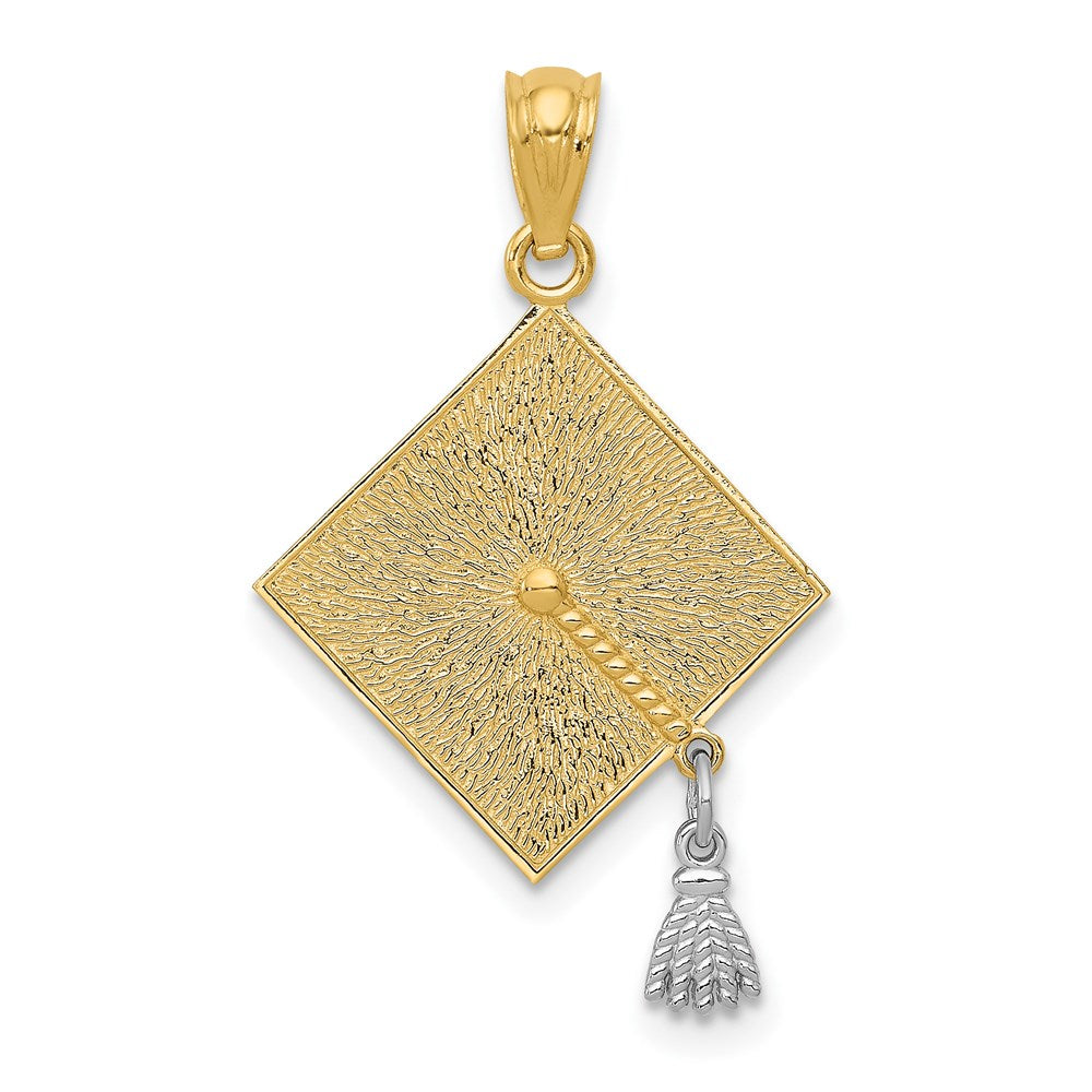 14K Gelb & Rhodium mit Rhodium 3-d Abschluss Cap mit Beweglich Tassel Anhänger