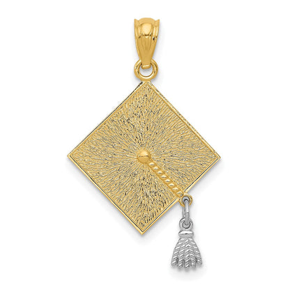 14K Gelb & Rhodium mit Rhodium 3-d Abschluss Cap mit Beweglich Tassel Anhänger