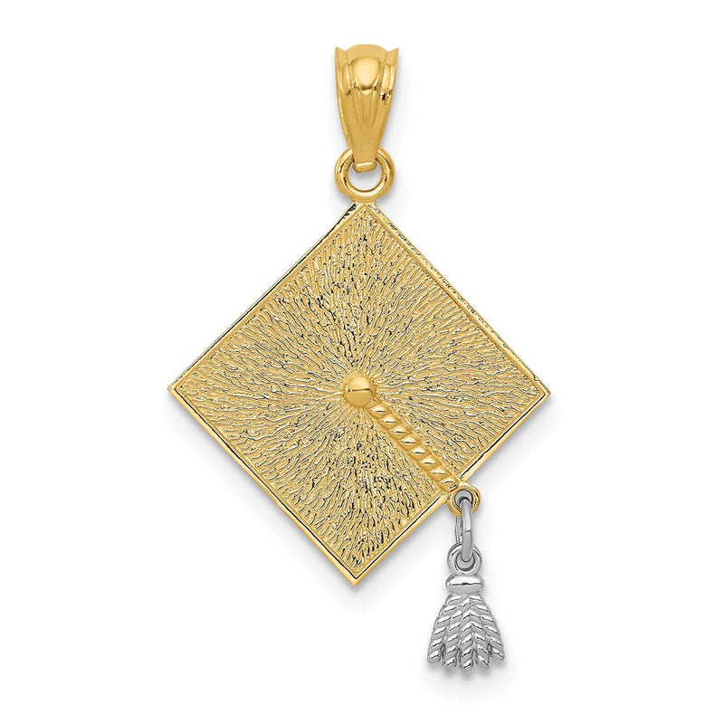 14K Gelb & Rhodium mit Rhodium 3-d Abschluss Cap mit Beweglich Tassel Anhänger