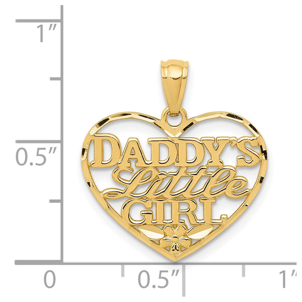 14K Gelbgold Diamantiert Daddys Little Mädchen Herz Anhänger