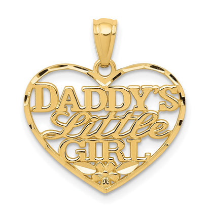 14K Gelbgold Diamantiert Daddys Little Mädchen Herz Anhänger