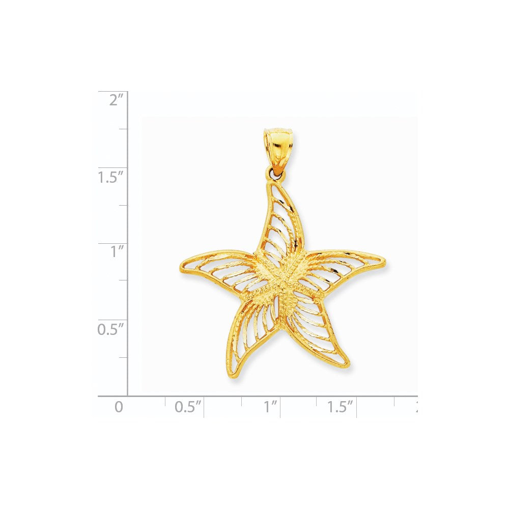 14K Gelbgold Seestern-Anhänger mit Filigranmuster, satiniert