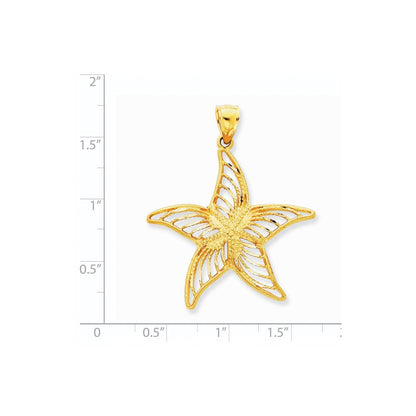 14K Gelbgold Seestern-Anhänger mit Filigranmuster, satiniert
