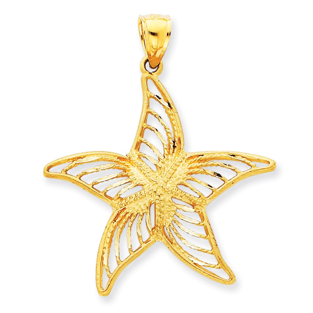 14K Gelbgold Seestern-Anhänger mit Filigranmuster, satiniert