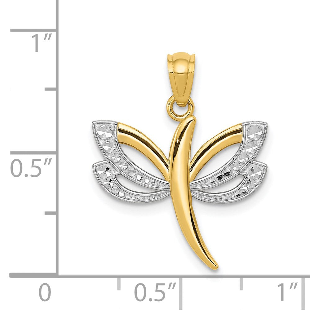 14K Gelb & Rhodium mit Rhodium Libelle Anhänger